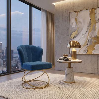 Poltrona Decorativa Estofada Base Aramado Aço Industrial Veludo Azul Marinho Dourado Mobília Decor