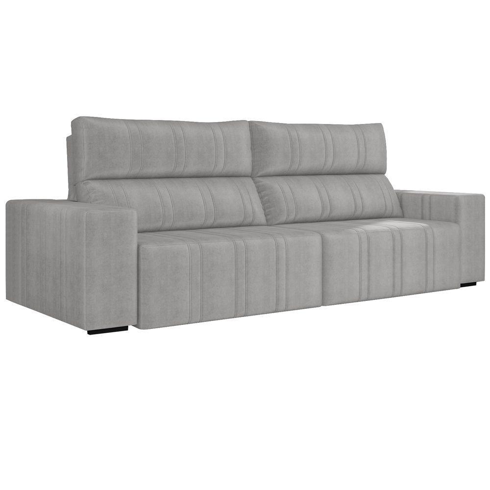 Sofá Retrátil 234cm Leonel Suede Cinza Gran Belo - 1