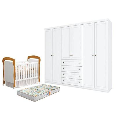 Conjunto Berço Americano Danny Guarda Roupa 6 Portas 4 Gavetas Branco Móveis Henn
