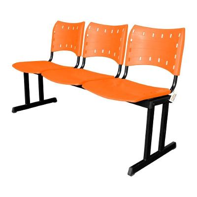 Cadeira Longarina 3 Lugares Iso Pp Rp para Recepção Assento Plástico Laranja Mak Decor