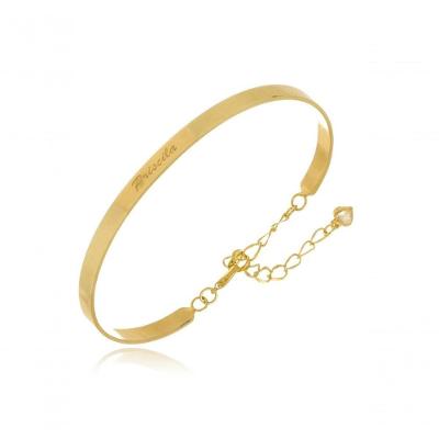 Pulseira Rígida Personalizada Floratta Joias F027 Banhado em Ouro 18k Dourado