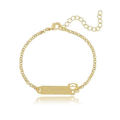Pulseira Floratta Joias Chapada com Nome Gravado Folheado em Ouro 18K Dourado Unissex