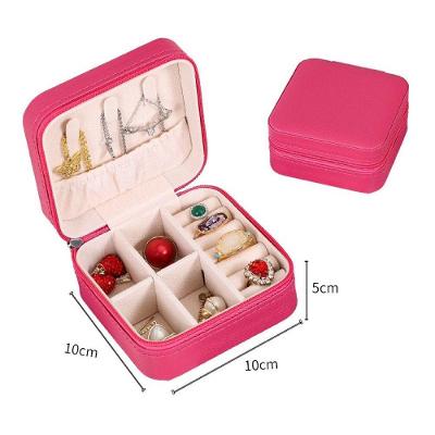 Porta Joias Portátil Duplo Mini Organizador para Bijuterias Rosa Pink Couro Sintético OEM