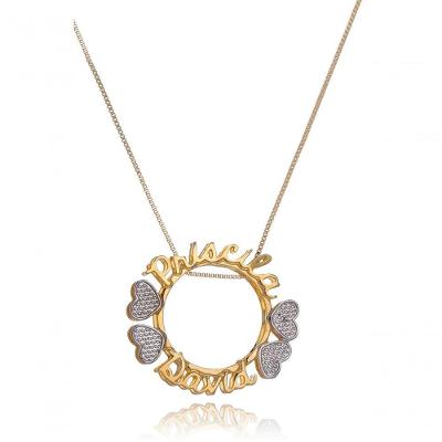 Colar Floratta Joias Mandala com Nomes e os Corações em Ródio [F027] Banhado em Ouro 18k Dourado