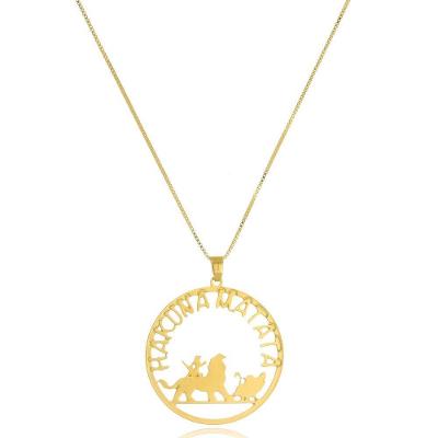 Colar Floratta Joias Hakuna Matata Personalizado Folheado em Ouro 18K com Pingentes Disney Feminino