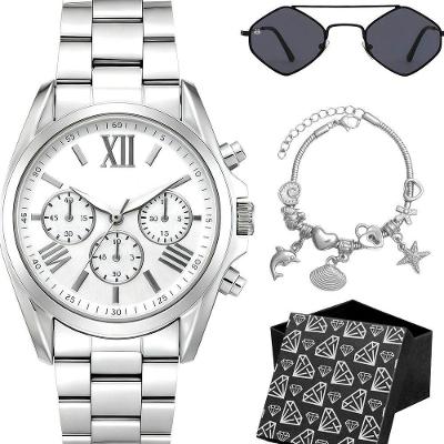 Kit Feminino Orizom Maria em Aço Inox Prata com Relógio Analógico, Óculos de Sol Losango e Pulseira