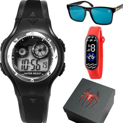 Kit Relógio Infantil para Criança Kit Homem-Aranha - Relógios, Óculos e Caixa Premium Digital