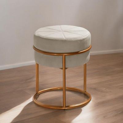 Puff Banqueta Riad Redondo com Assento em Espuma e Revestimento em Veludo Bege
