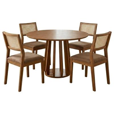 Mesa de Jantar Pitanga e Tamarindo 4 Lugares Tampo MDF com Cadeiras Estofadas Kaki Milani Movelaria