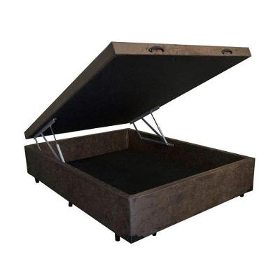 Cama Box com Baú Casal Suede 138x188 Madeira Pneumática Marrom Colchão dos Sonhos