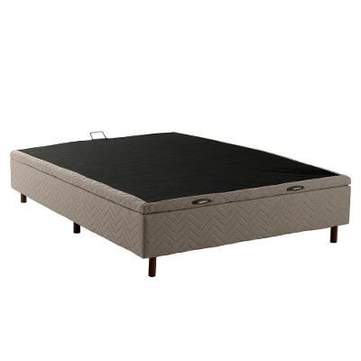 Base Cama Box com Baú Casal Cloud Estrutura em Madeira Linho Fendi com Abertura Frontal Kappesberg
