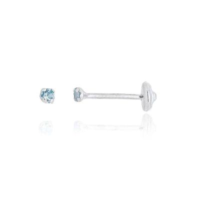 Brincos Tarraxa Baby Atraktiva Jóias Zircônio 2MM Prata 925 Azul
