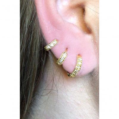 Brinco de Argola Floratta Joias Trio de Argolinhas com Zirconia Banhado em Ouro 18k [F027] Dourado