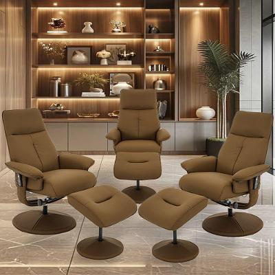 Kit 3 Poltronas De Massagem Reclinável Giratória Detroit Com Apoio Para Os Pés Pu Caramelo