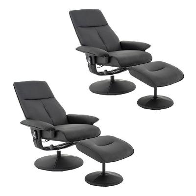 Kit 2 Poltronas Do Papai Reclinável Nebraska Pu Preto Com Massagem Giratória Rivatti Móveis