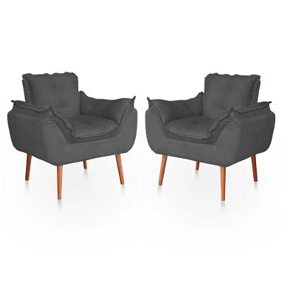 Kit 02 Poltronas Opala Sala Confortável Resistente Cinza