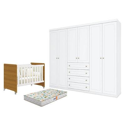 Berço Americano Evolution 4 em 1 Colchão Incluso e Guarda Roupa Casal Americano 6 Portas