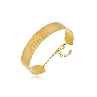 Pulseira Rígida Floratta Joias Grossa com Nome Folheado em Ouro 18k Banhado Dourado Feminino