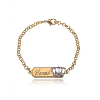 Pulseira Personalizada Floratta Joias Chapada com Nome e Coroa Folheado em Ouro 18K Dourado Feminino