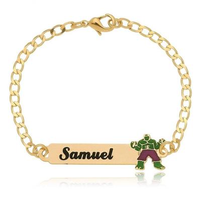 Pulseira Personalizada Higipack Chapada com Nome e Desenho Banhado em Ouro 18k Dourado Adulto