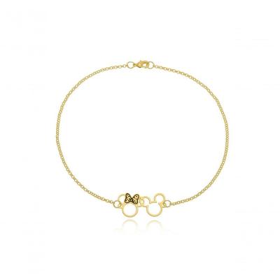 Pulseira Floratta Joias Personalizada Mickey e Miney Folheado em Ouro 18K Dourado Hipoalergênica