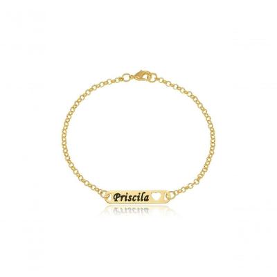 Pulseira Floratta Joias Chapada Nome Coração Vazado Ouro 18K Dourado Feminina