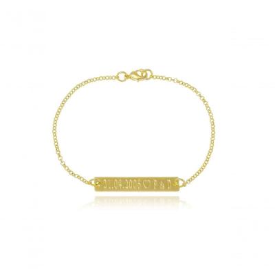 Pulseira Floratta Joias Chapada Personalizada com Data e Iniciais Banhado em Ouro 18K Feminino