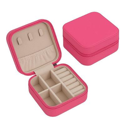 Porta-joias de Viagem Mini em Couro Sintético Compacto Rosa Pink para Organização de Joias Feminina
