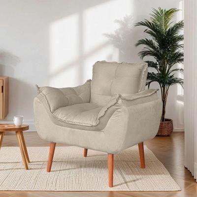 Poltrona Opala Decorativa Veludo Bege