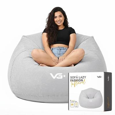 Poltrona Inflável Puff Lazy Fashion Assento Aveludado Cinza VG Plus