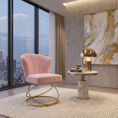 Poltrona Decorativa Estofada Base Aramado em Aço para Sala de Estar Dourado e Rosê Mobília Decor