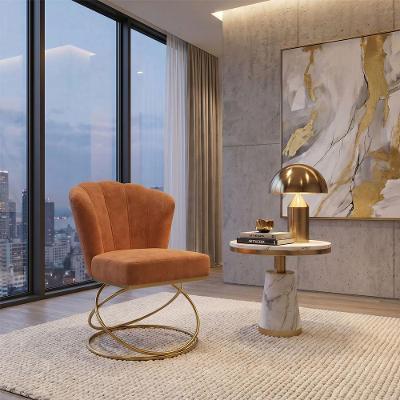Poltrona Decorativa Estofada Base Aramado Aço Industrial Dourado e Terra Cota Mobília Decor