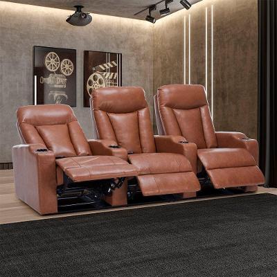Poltrona 3 Lugares Reclinável Vancouver G94 Porta Copos Pu Caramelo Gran Belo