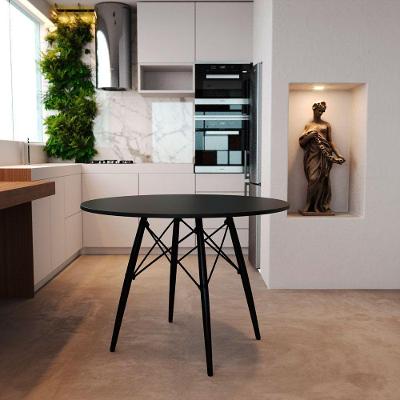 Mesa de Jantar Eiffel Wood Redonda Tampo MDF 90CM Preto com Base em Ferro 4 Pés