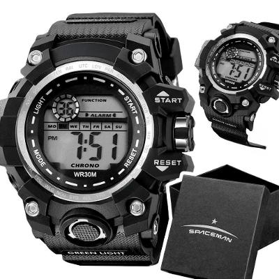 Relógio Digital Masculino Spaceman com Pulseira de Silicone à Prova d’água Display LED Preto