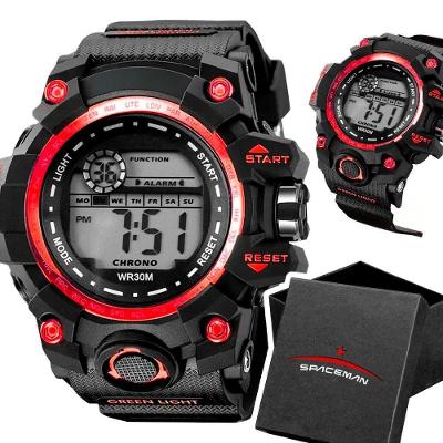 Relógio de Pulso Masculino Spaceman Digital com Pulseira em Silicone à Prova d’água com Alarme Preto