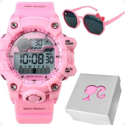 Relógio Infantil Feminino Orizom Kids Barbie Digital com Óculos de Sol e Caixa Resistente à Água