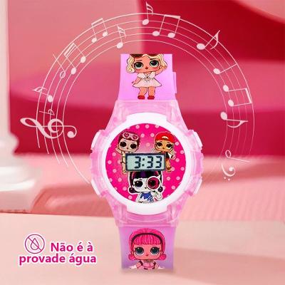 Relógio Infantil Digital Rosa Com Luz Led Personagens - Tudo Em Caixa