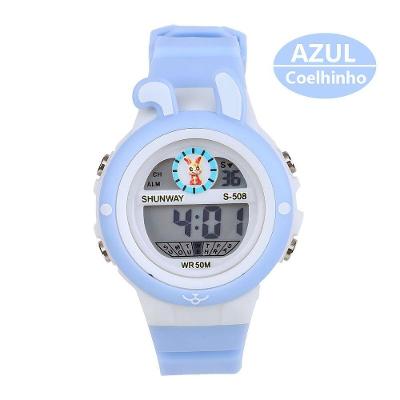 Relógio Infantil Digital Azul Coelhinho Led Wr50m - Tudo Em Caixa