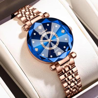 Relógio de Pulso Feminino Binbond Aço Rosé Zircônia Fina 3 BAR Luxo Dama Analógico Azul