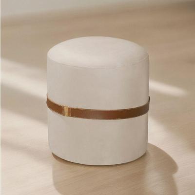 Banqueta Puff Berlim Redonda com Assento em Espuma Revestimento em Veludo Bege