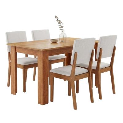Conjunto Sala de Jantar Place Mesa 1,10m 4 Lugares Tampo MDP Madeirado e Bege Viero Móveis