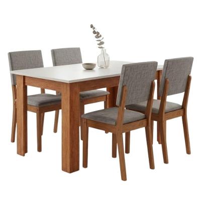 Conjunto Sala de Jantar Place Mesa 1,10M 4 Cadeiras Linda Tampo MDP Off White e Cinza Viero Móveis