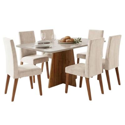 Conjunto Sala de Jantar Moove Milano 6 Lugares Tampo em MDF Madeirado e Marfim 160cm Viero Móveis