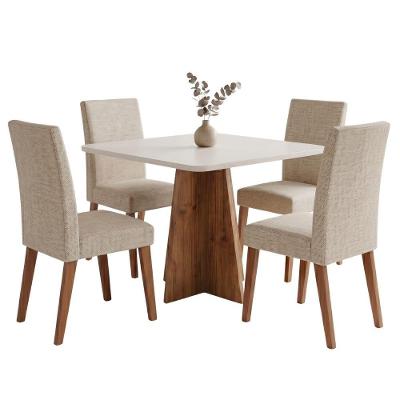 Conjunto Sala de Jantar Moove Milano 4 Lugares Mesa 90cm Tampo MDF Linho Bege Viero Móveis