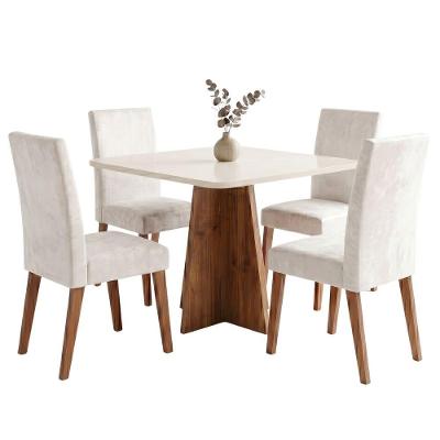 Conjunto Sala de Jantar Moove 4 Lugares Tampo MDF com Cadeiras Milano Marfim 90cm Viero Móveis