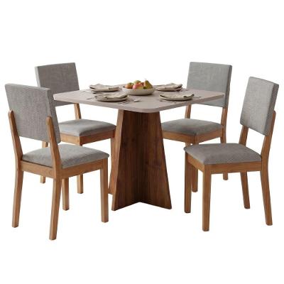 Conjunto Sala de Jantar Moove 4 Lugares Tampo em MDF Cadeiras Estofadas Madeirado e Cinza 0,90m