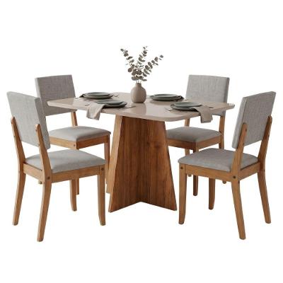 Conjunto Sala de Jantar Moove 4 Lugares Mesa 120cm Tampo MDF com Cadeiras Linho Madeirado Cinza