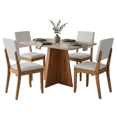 Conjunto Sala de Jantar Moove 4 Lugares Mesa 120cm Tampo MDF Bege Viero Móveis