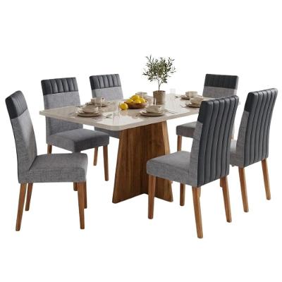 Conjunto Sala de Jantar Mesa Anjos 1,60m com Vidro 6 Cadeiras Montreal Madeirado Cinza Viero Móveis